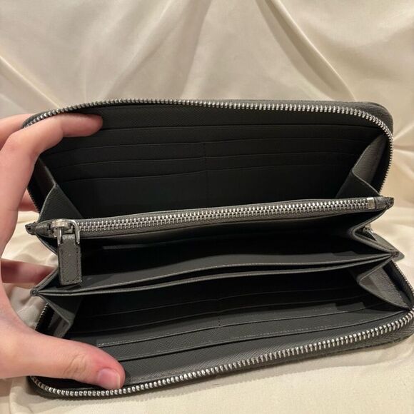 Prada Gray Saffiano Leather Long Zip Around Luxury Wallet and Dust Bag - Picture 9 of 15